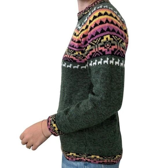 Vintage Womens 100% Alpaca Peruvian Green Geometric Hippie Sweater Sz M - Picture 3 of 6